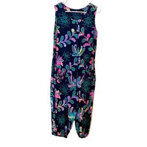 Vintage 90s Batik Floral Jumpsuit Blue Pink Purple Boho Festival Beach Size M